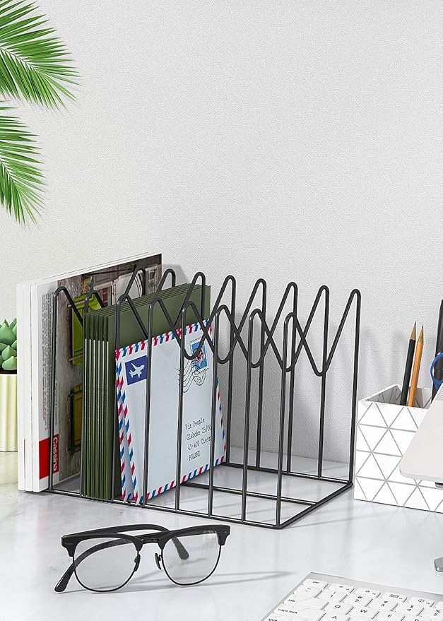 4 Sets File Organizer for Desk,File Sorter Organizer,File Folder Holder/Rack/Stand,Desktop Record/Clipboard Holder,8 Sections Storage,Anti-Scratch/Pilly/Rusty,Metal Stable Holder,Black
