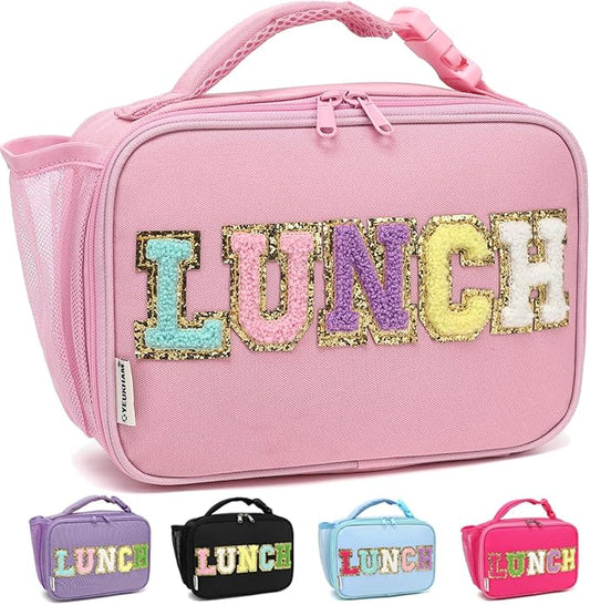 Insulated Lunch Box for School, Thermal Reusable Durable Freezable Lunch Bags for Kids Boys Girls Men Women - Small Soft Cooler Portable Lunch Tote Kit for Work Picnic Travel,Pink Alphabet