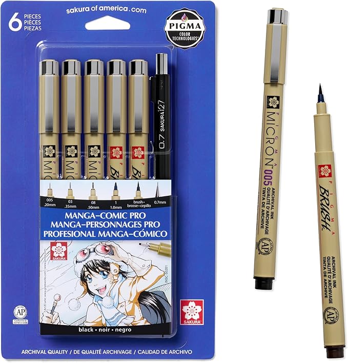 SAKURA 50201 6-Piece Pigma Manga Comic Pro Drawing Kit,Black