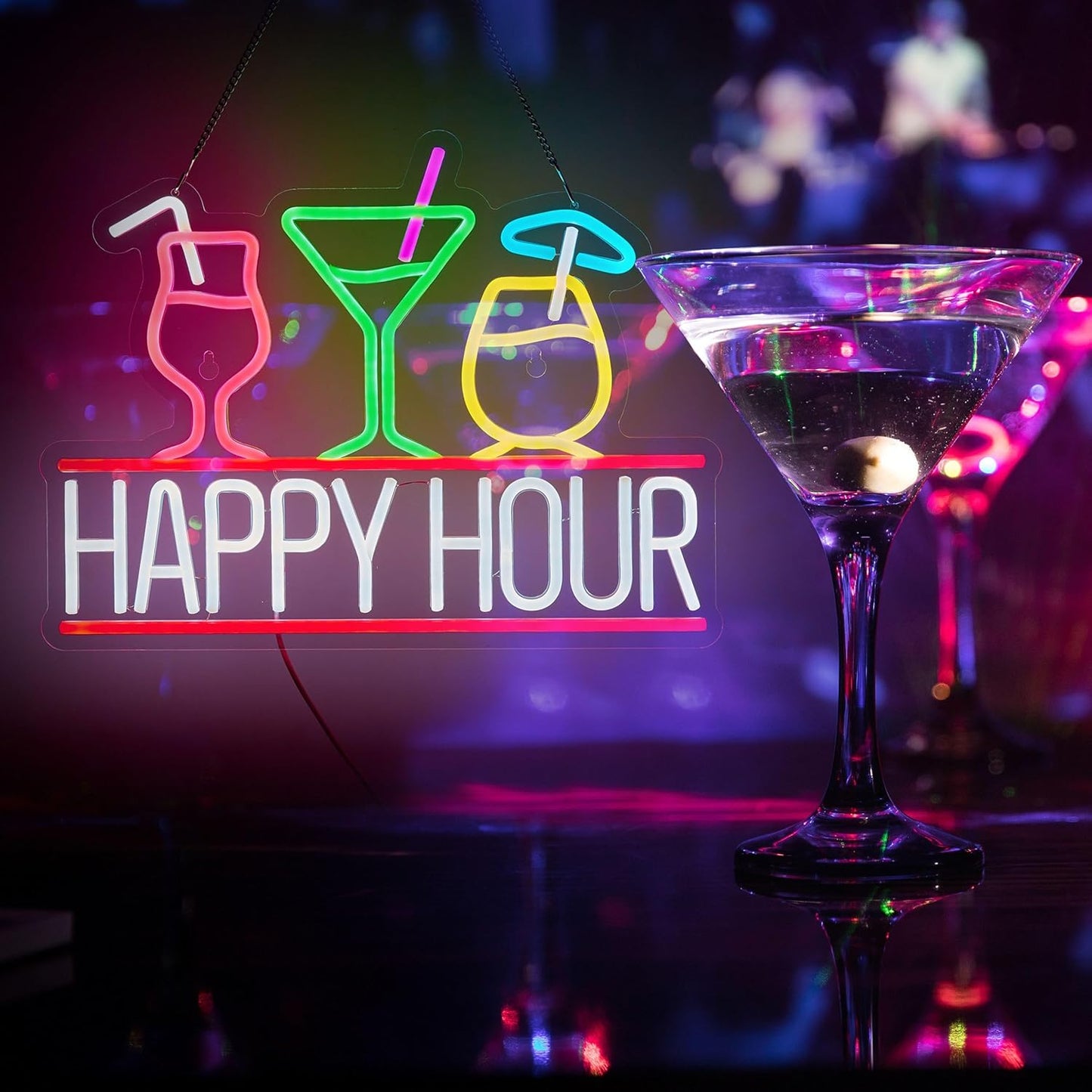 Happy Hour Neon Sign for Wall Decor Beer Bar Signs, USB Powered Dimmable LED Art Lights for Bar Pub Man Cave Party Club