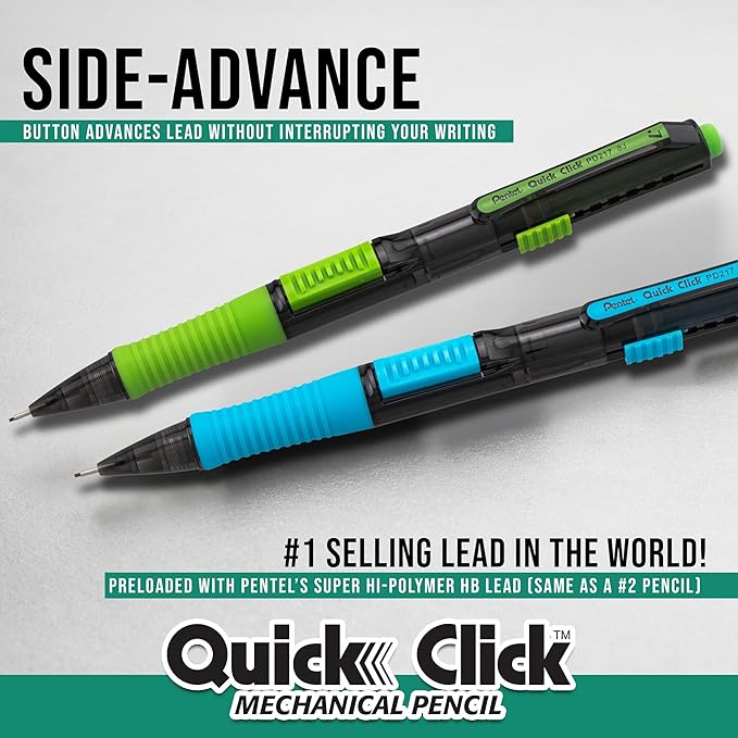 Pentel Quick Click POP Mechanical Pencil, (0.7mm), Includes Refill Lead and Erasers, Pack of 8 Pencils (PD217LEBP8)