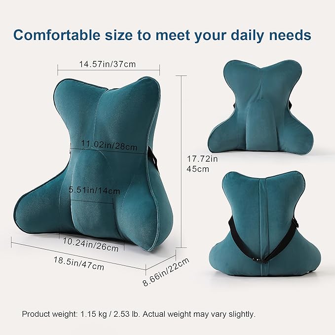 Lumbar Support Pillow(Pat. Pend) – Multi-Functional Ergonomic Back Cushion for Office Chair, Car Seat & Sofa, Reading Pillow with Firm Multi-Zone Support to Relieve Lower Back Pain,Slate Blue