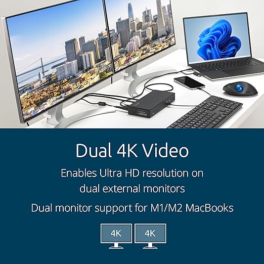 Kensington SD4781P USB-C & USB-A DisplayLink Docking Station, Dual 4K Display, 2xHDMI, 2xDisplayPort, with 100W Power Delivery, for Mac M1/M2/M3/M4, Windows and Chrome (K33603NA)