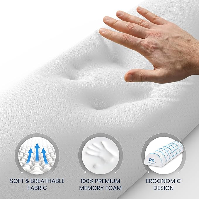Everlasting Comfort Under Knee Pillow for Back Sleeping - Memory Foam Half Moon Leg Bolster Pillow for Back Pain, Thoracic Support (Pack of 2)