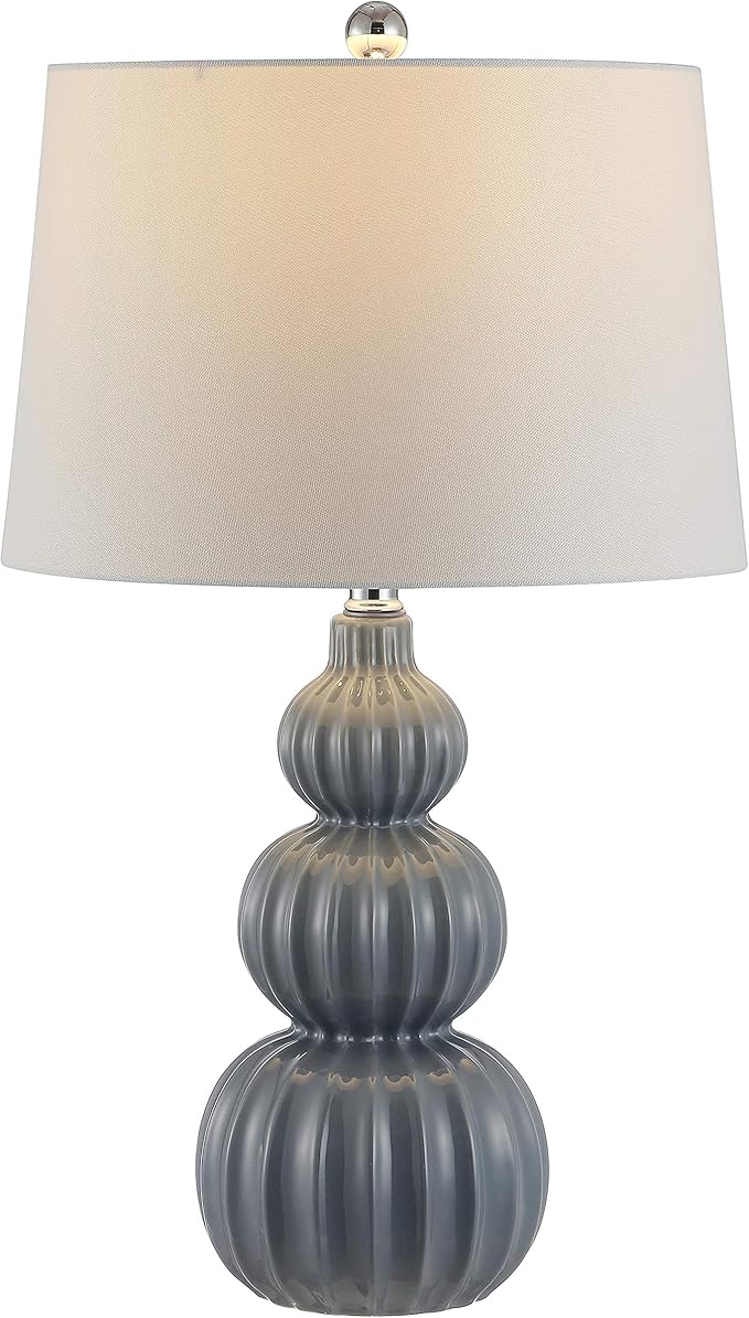 Safavieh Lighting Collection Corina Grey Triple Gourd Ceramic 26-inch Bedroom Living Room Home Office Desk Nightstand Table Lamp (LED Bulb Included)