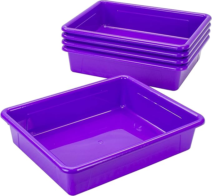 Storex Letter Size Flat Storage Tray – Organizer Bin for Classroom, Office and Home, Violet, 5-Pack (62521A05C), 10 x 13 x 3 Inches