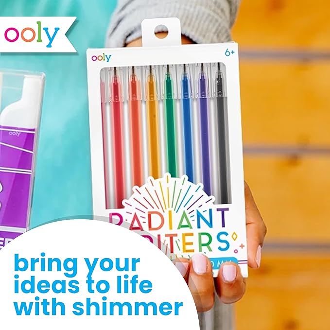 Ooly Radiant Writer's Glitter Gel Pens Set of 8 - Glitter Pens for Kids, Adults, Stationery and Art School Supplies