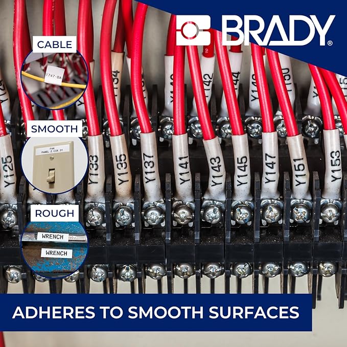 Brady Authentic (M5-01-425-FT) Wire and Cable Flag Polypropylene Labels 1.575" H x 1.181" W Black on White, 200 Labels. for use with The BMP51 and M511 Label Printers