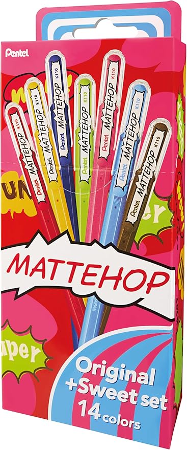 Pentel Matte Hop Original + Sweet Color Ballpoint Pen, 14 Colors K110-V14ST
