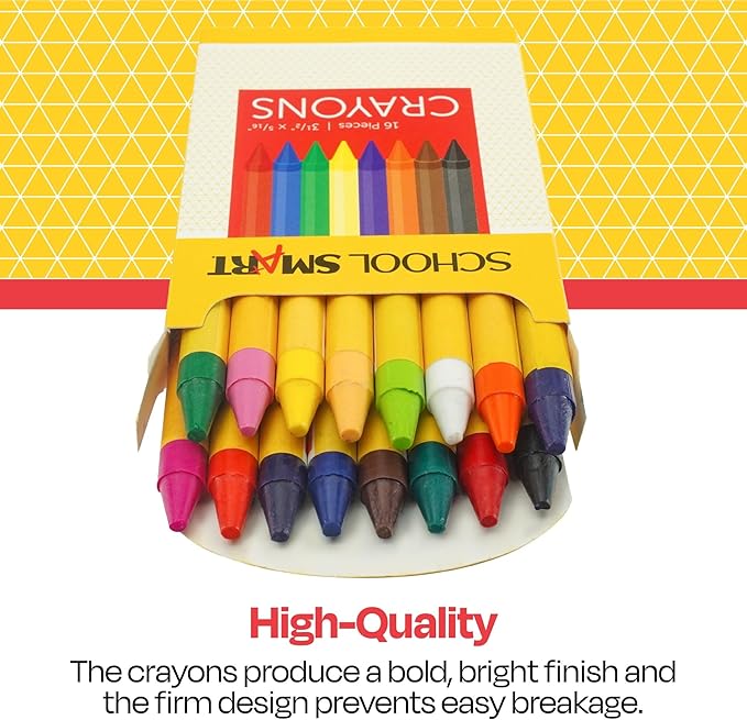 School Smart Classic Crayon Set with Tuck Box for Schools, Home, and More, Assorted Colors, Pack of 16
