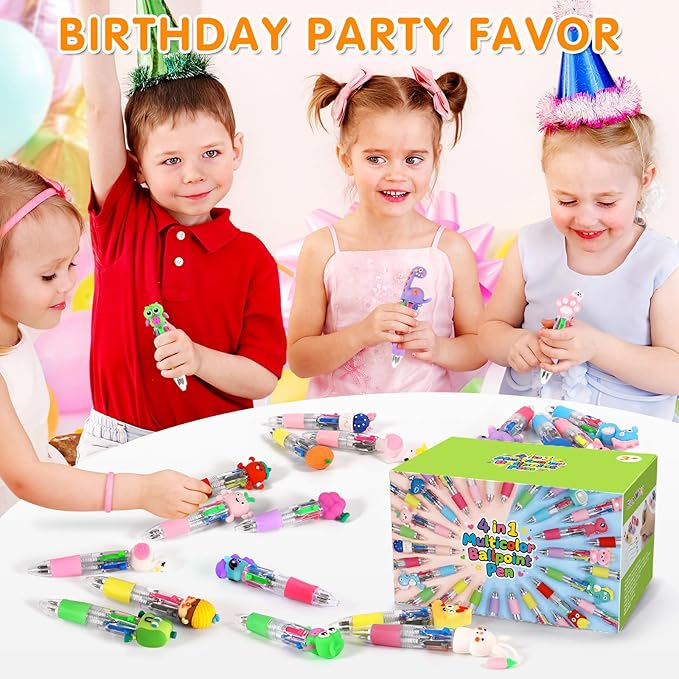 arscniek 60Pcs Multicolor Pen in One, 4-in-1 0.5mm Fine Point Cute Pens, Fun Kawaii Ballpoint Pen for Children's Party Favors, Classroom Prizes, Teacher School Supplies, Bulk Gifts for Students