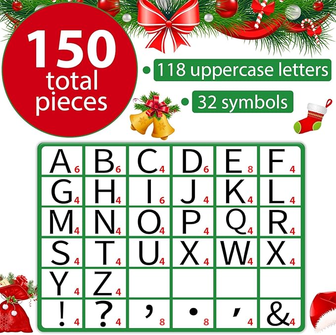 Qyeahkj 150 PCS Large 6" Font Christmas Bulletin Board Letters for Classroom, Red and Green Letters Bulletin Board Christmas Decorations for Xmas Home School Classroom Alphabet Poster Wall Decor