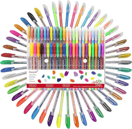 Gel pens for Adult Coloring Book with Case,Including Metallic, Pastel, Neon, Glitter,1.0 mm Fine Point Tip,48 PCS