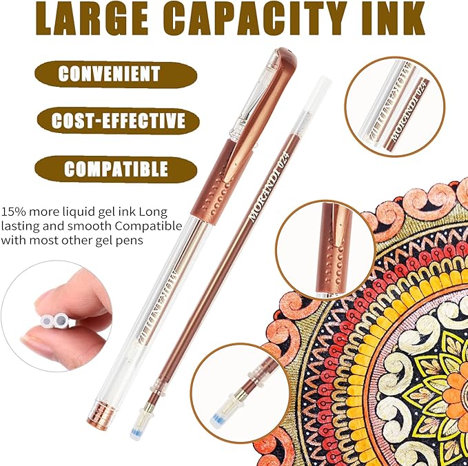 Skin Tone Gel Pens,72 Color Gel Pens Set including 24 Color Gel Pen with 48 Refills,40% More Ink Colored Gel Pens for Drawing, Doodling, Scrapbook, Journaling