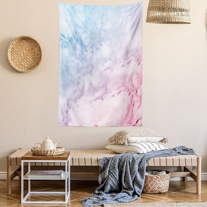 Ambesonne Marble Print Tapestry, Pastel Toned Cloudy Crack Lines Stained Antique Shabby Design, Fabric Wall Hanging Decor for Bedroom Living Room Dorm, 30" X 45", Pink