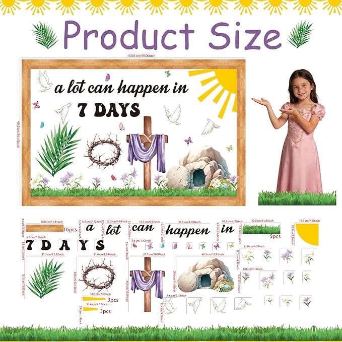 Easter Religious Bulletin Board Decorations Set with Borders Jesus Classroom Decor for Teachers A Lot Can Happen in 7 Days Bulletin Board for Class Sunday School Classroom Bulletin Board Decoration