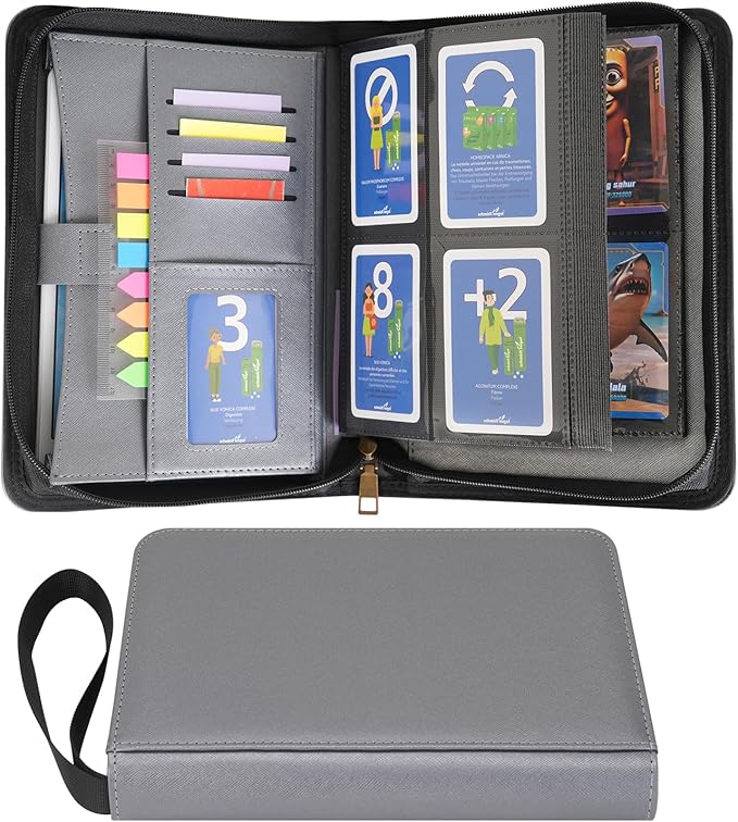 Wonderpool Card Binder A5 Album Zippered 4-Pocket Trading for 240 Cards - Leather PU Card Holder Collection Storage Folder, Side-Loading for Photo Pokemon, MTG, TCG, Yugioh, Sports Cards (Grey)