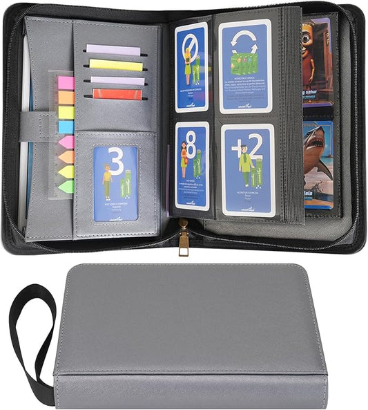 Wonderpool Card Binder A5 Album Zippered 4-Pocket Trading for 240 Cards - Leather PU Card Holder Collection Storage Folder, Side-Loading for Photo Pokemon, MTG, TCG, Yugioh, Sports Cards (Grey)