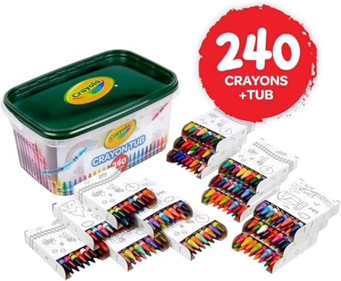 Crayola Crayon Tub (240ct), Bulk Crayons for Kids, Essential Easter Basket Stuffers for Toddlers, Spring Craft Supplies, Coloring Gifts for Kids, Ages 3+ [Amazon Exclusive]