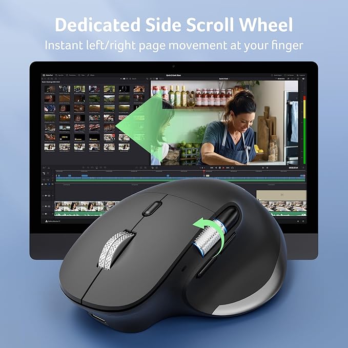 acer Ergonomic Mouse Wireless Rechargeable with Side Scroll (BT5.2+2.4GHz), Bluetooth Computer Mouse for Laptop, Medium to Large Sized Hands, Office USB Mice, 8 Buttons, 4800 DPI for PC, Desktop