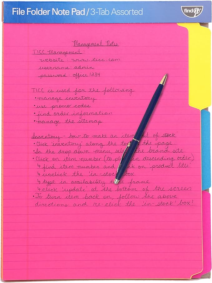Find It File Folder Notepad - Pack of 36-9.5 x 12.5 Inch Notebook Organizer Folders for Filing, Document, and Clipboard Organization - Assorted Neon Colors