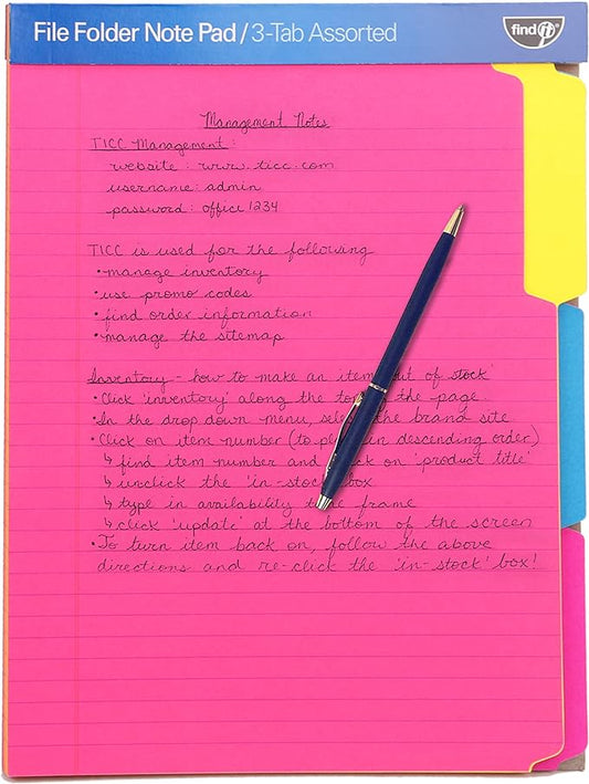 Find It File Folder Notepad - Pack of 36-9.5 x 12.5 Inch Notebook Organizer Folders for Filing, Document, and Clipboard Organization - Assorted Neon Colors