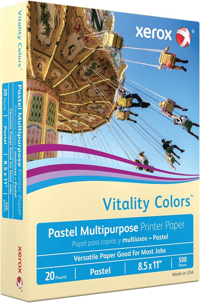 Xerox® Vitality Colors™ Multipurpose Printer Paper, Letter Paper Size, 20 Lb, 30% Recycled, Ivory, Ream Of 500 Sheets