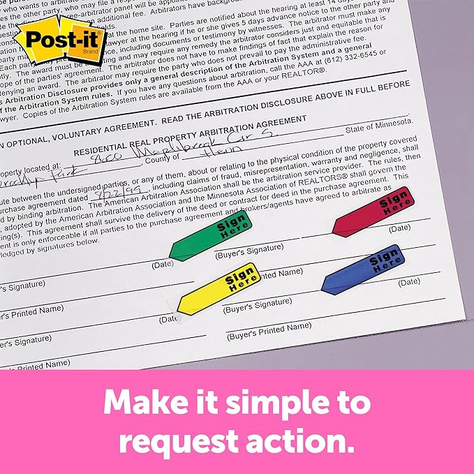 Post-it Flags Arrow 1/2" Page Flags, Eight Assorted Colors, 250/Pack (684VAD2)