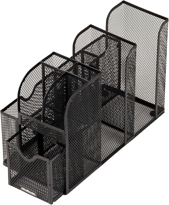 Mind Reader Countertop Organizer, Office Breakroom or Desktop Storage, 10-Compartment Caddy, Metal Mesh, Black