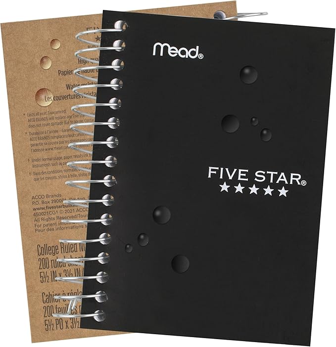 Five Star Spiral Notebook, 6 Pack, College Ruled Paper, Fat Lil' Pocket Notebooks, 3-1/2" x 5-1/2", 200 Sheets, Assorted Colors (38027)