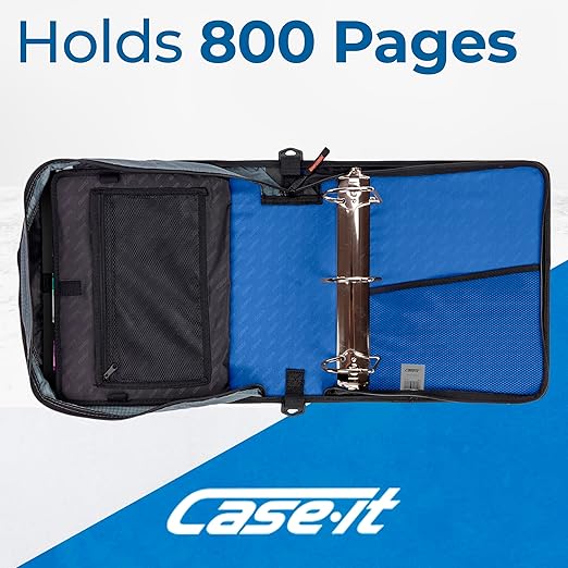 Case-it King Sized Zip Tab School Zipper Binder | 4-Inch D-Rings, 800 Sheet Capacity, 5-Subject Expanding File Folder, Multiple Pockets & Storage Organizer, Shoulder Strap | D-186 Midnight Blue
