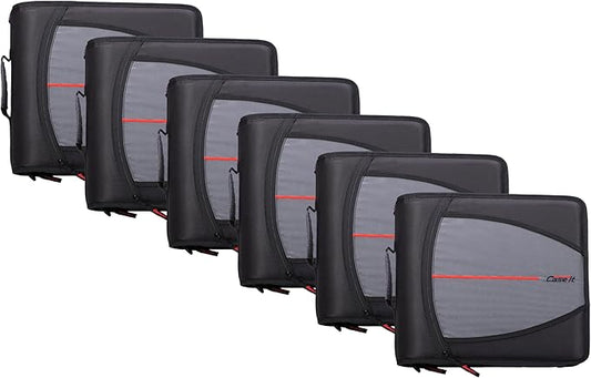 Case-it Mighty Zip Tab School Zipper Binder | 3-Inch O-Rings, 600-Sheet Capacity, 5-Subject Expanding File Folder, Multiple Pockets & Storage Organizer, Shoulder Strap | D-146 Jet Black | 6 Pack