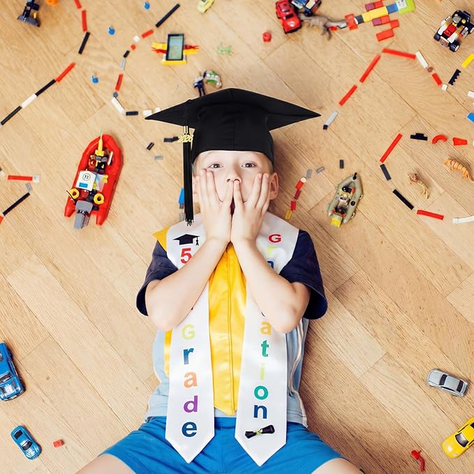 2 Pcs 5th 8th Grade Graduation Cap and Stole, Class of 2026 Graduation Sash Cap Stole Kindergarten Grad Gifts