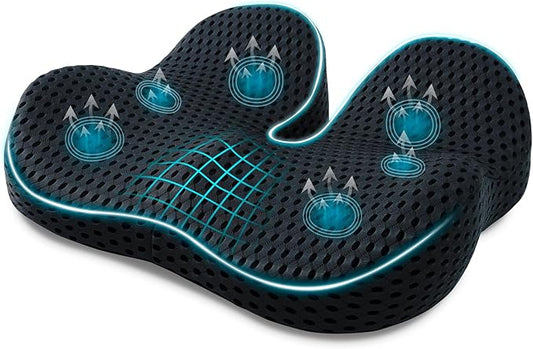 Ergonomic Memory Foam Seat Cushion Hemorrhoid Pillow for Hip Sciatica and Tailbone Pain Relief for Office Chair Car and Home (Black)