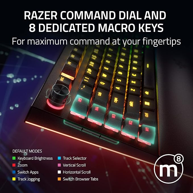 Razer BlackWidow V4 Pro Wired Mechanical Gaming Keyboard: Green Switches Tactile & Clicky - Doubleshot ABS Keycaps - Command Dial - Chroma RGB - Magnetic Wrist Rest - Snap Tap (Renewed)