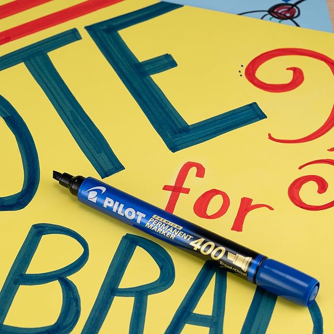 PILOT Premium 400 Permanent Markers, Broad Point Chisel Tip, Blue Ink, Box of 12 (SA4-BLU)