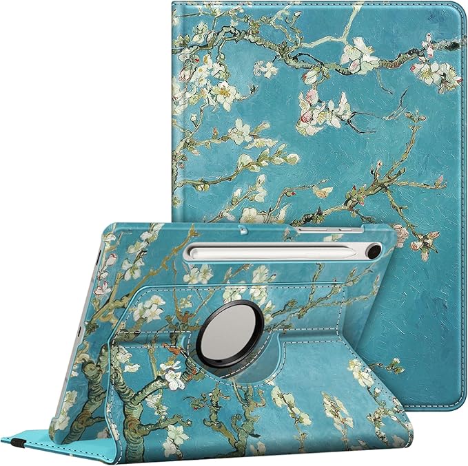 Fintie Rotating Case for Samsung Galaxy Tab S10 Lite/ S10 FE/ S9 FE 5G 10.9 Inch/Tab S9 11 Inch with S Pen Holder, 360 Degree Swiveling Stand Cover Auto Sleep/Wake, Blossom