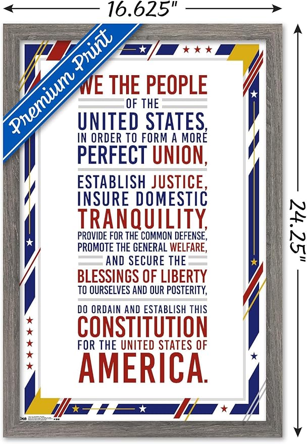 Trends International The United States Of America - Constitution Preamble Wall Poster, 14.725" x 22.375", Barnwood Framed Version