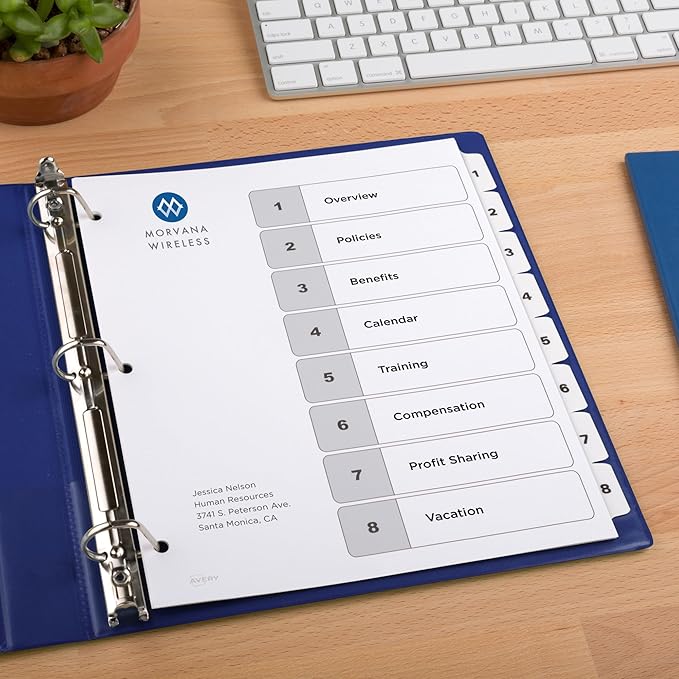 Avery Dividers for 3 Ring Binders, 8 Tabs per Set, Customizable Table of Contents, Classic White Tabs, Great for Organizing Reports, Projects, and More (3 Sets of 11076)