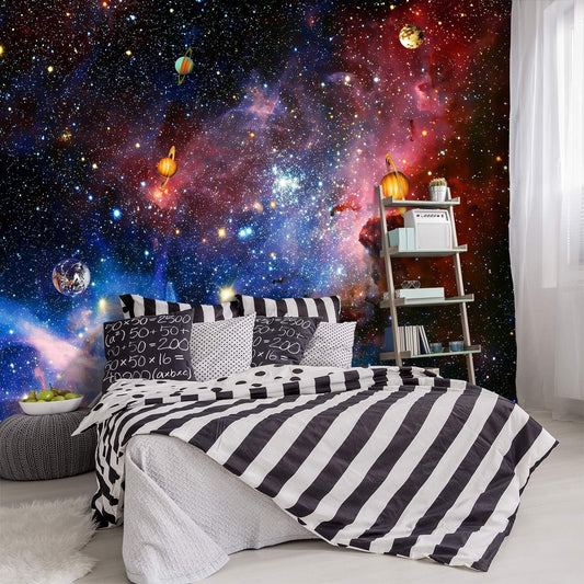 -Galaxy Universe Planet Ceiling Fabric Wallpaper Boys Girls Nursery Starry Sky Children Bedroom Bathroom Large Mural- 160"x108"（ not Peel and Stick）