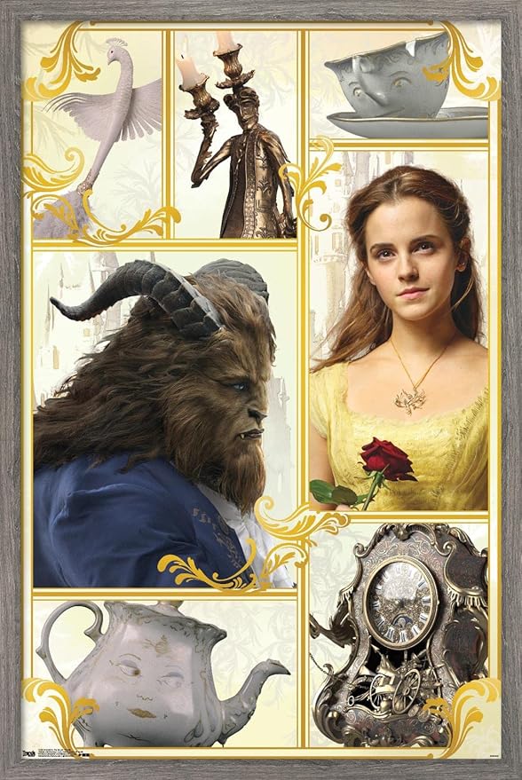 Trends International Disney Beauty And The Beast - Group Wall Poster, 14.725" x 22.375", Barnwood Framed Version
