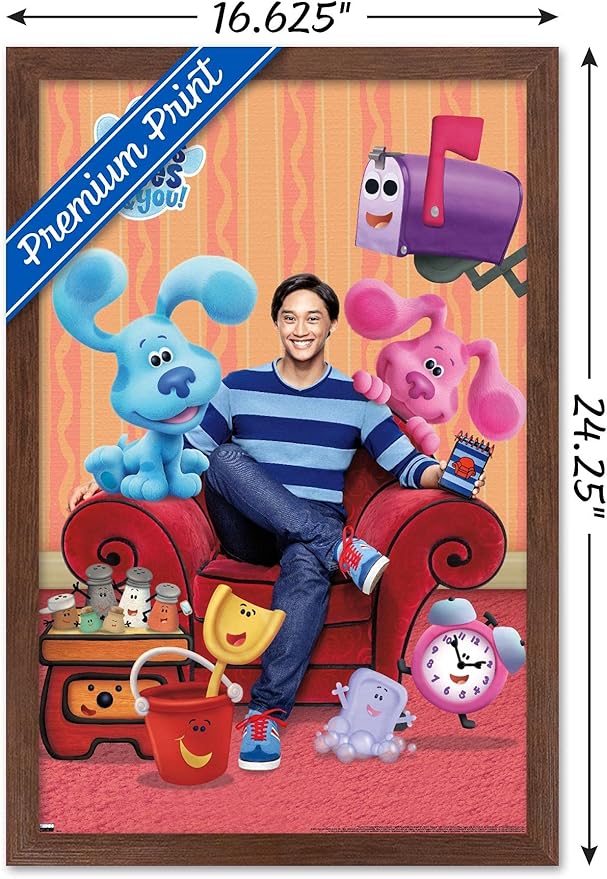 Nickelodeon Blue's Clues - Group Wall Poster, 22.4L" x 14.7W", Mahogany Framed Version