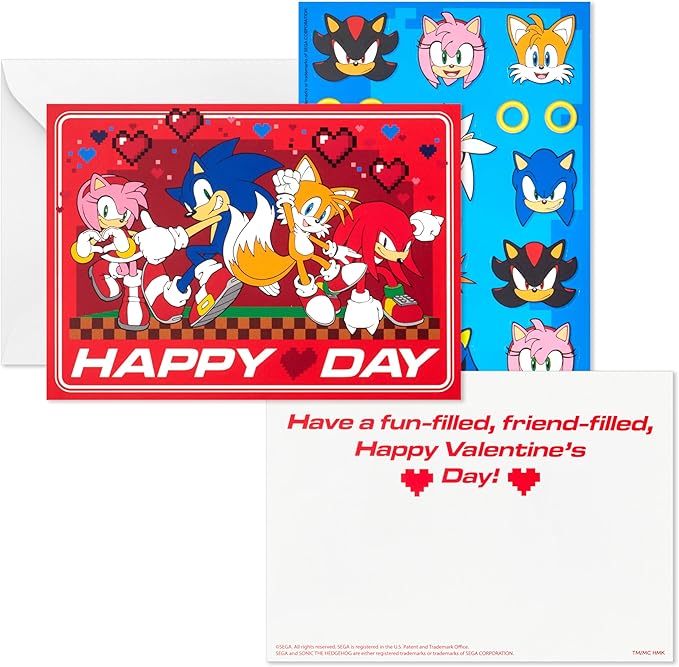 Hallmark Sonic the Hedgehog Valentine's Day Card Assortment for Kids (24 Valentine Cards, 24 Sticker Sheets and Envelopes)