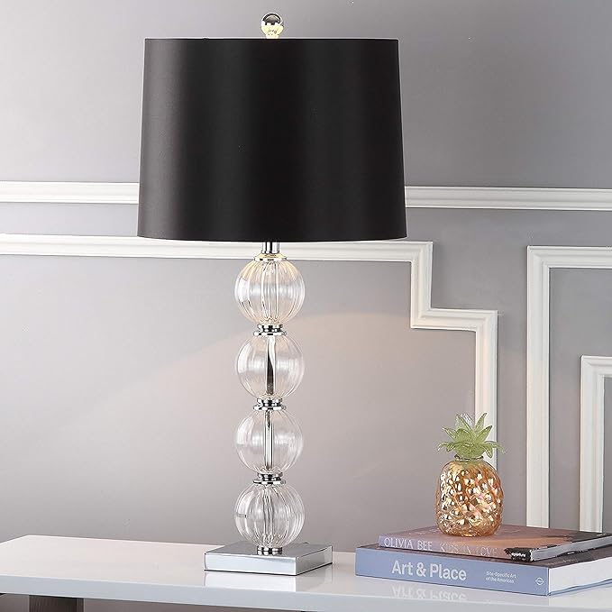 SAFAVIEH Lighting Collection Amanda Modern Crystal Globe/ Black Shade 30-inch Bedroom Living Room Home Office Desk Nightstand Table Lamp (LED Bulbs Included)