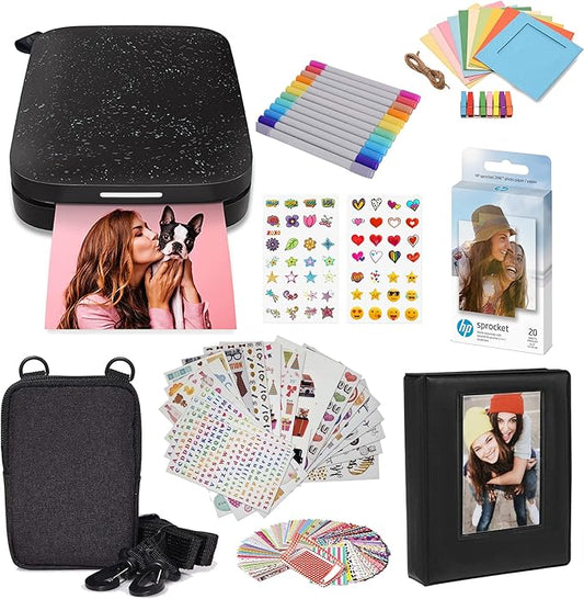 HP Sprocket Portable 2x3 Instant Photo Printer (Black Noir) Starter Bundle