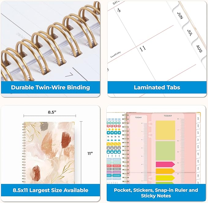 Blue Sky 15 Month 2026-2027 Weekly and Monthly Academic Year Planner Calendar, April 2026 - June 2027, 8.5" x 11", Hard Cover, Wirebound, Laminated Tabs, Storage Pocket, Includes Snap-in Ruler w/Sticky Notes & Sticker Sheet, Henri