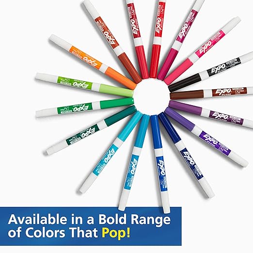 EXPO Dry Erase Markers, Whiteboard Markers with Low Odor Ink, Fine Tip, Assorted Vibrant Colors, 16 Count