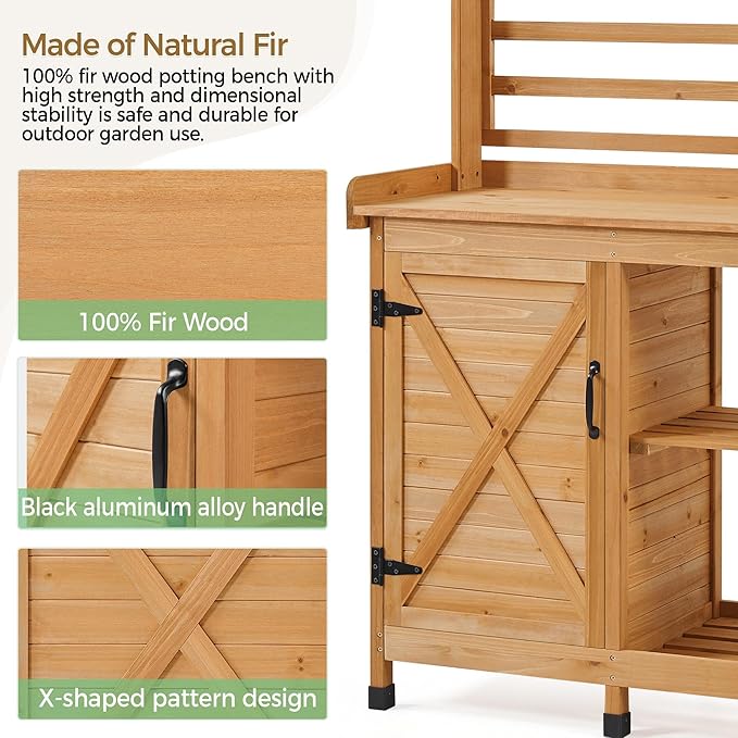 Yaheetech Outdoor Potting Bench, Large Horticulture Work Table Workstation with Storage Cabinet Shelf & Planting Working Console for Patio/Lawn/Garden - Wood