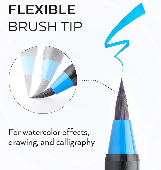 ARTEZA Real Brush Pens, 96 Watercolor Pens with 108-Slot Case, Drawing Markers with Flexible Brush Tips, Watercolor Markers for Artists