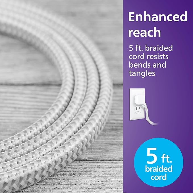 Philips Desktop Charging Station with 5ft. Braided Cord, Power Strip, Device Hub for Phone, Tablet, Laptop, 2 Outlets, 2 USB-A, 1 USB-C, White, DLP3553W/37